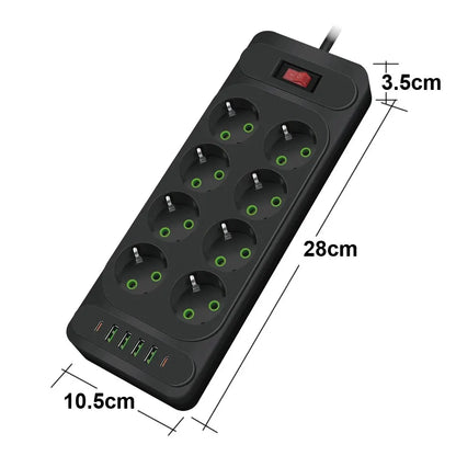 EU Plug | AC Outlet | Multitap Power Strip | 2m Extension Cord | Electrical Socket | Smart USB | Home Office | Surge Protector | Network Filter