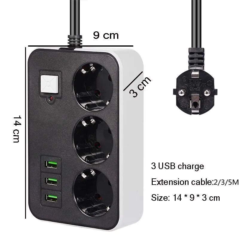 2 Round Power Strip | USB Travel Adapter | Socket Power Plug EU | 2M 3M 5M Extension Cable | Kitchen Household Use | Universal Charger