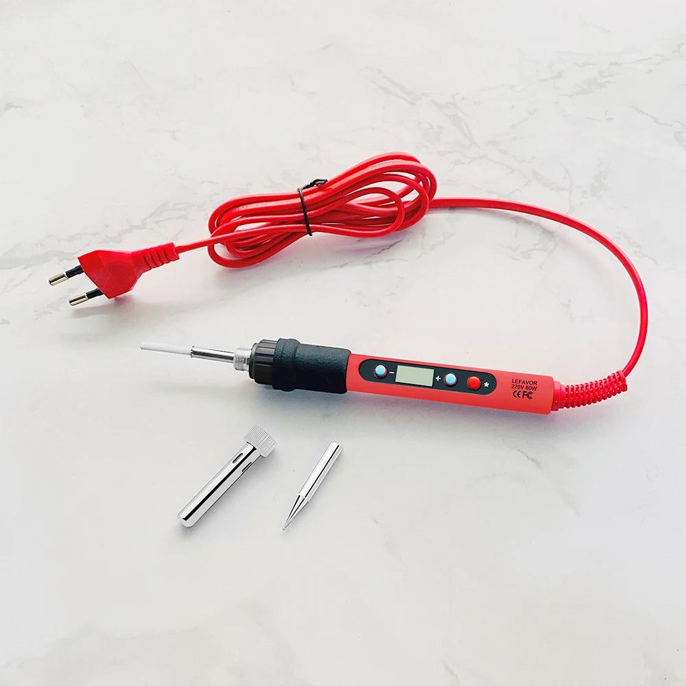 80W Soldering iron kit adjustable temperature LCD solder welding tools Ceramic heater soldering tips Tweezers soldering wire