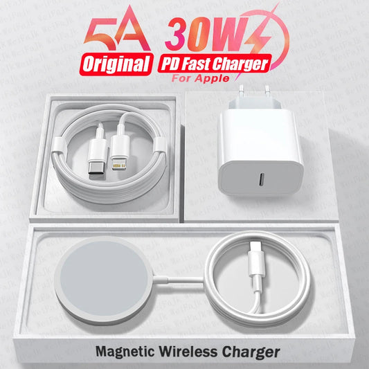 For Apple Magsafe Wireless Charger | For iPhone 15 | 14 | 13 | 12 | 11 Pro Max | SE | Mini | X | XS | XR | 8 Plus | Fast Charging | Type C | Lightning Cable