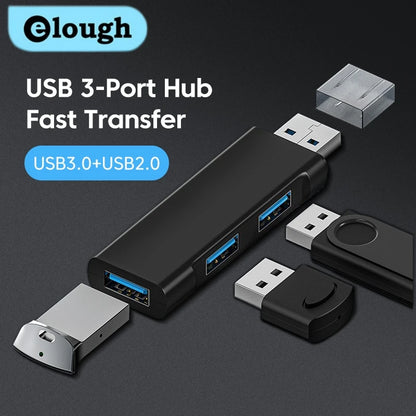 Elough Mini Aluminium 3 Poorts USB 3.0 Hub | USB Hub Extensions | 2.0 Hub USB Adapter Station | Ultra Slim Draagbare Data Hub | USB Splitter