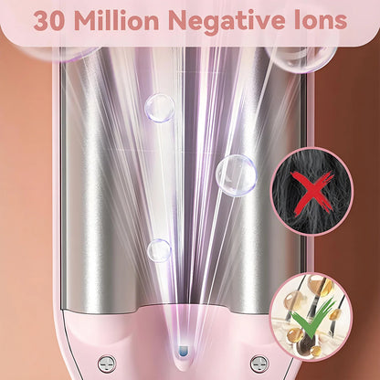 Beach Wave Hair Curler 3 Barrel 28mm – Deep Wave Curling Iron 1.1", Hair Crimper Wand with 4 Adjustable Heat Settings, 30 Million Ionic Technology