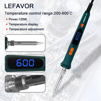 120W Digital Soldering Iron Kit Repair Soldering Tool Set Electric Soldering Iron Dual Calibration Temperature 200-600C 907S