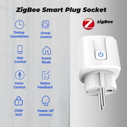 Tuya Smart Plug | Zigbee EU | 20A Smart Socket | With Power Monitor | Timing | Voice Control | Works With Alexa | Google Home | Alice