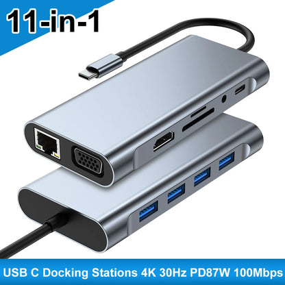 11 in 1 USB C Docking Station | USB C HUB | 4K 30Hz | Type C to HDMI Adapter | USB Type C Hubs | USB Splitter for PC | Laptop | MacBook Pro