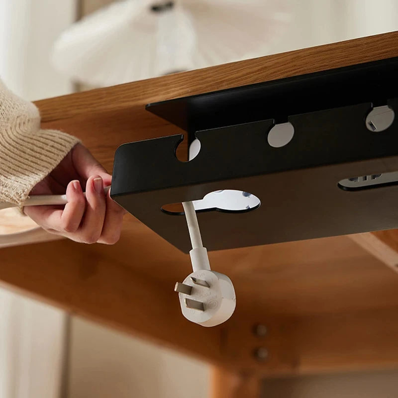 Cable Organizer Under Desk Cable Management Tray Socket Holder Office Under Table Punch-Free Socket Storage Rack with Wire Hole