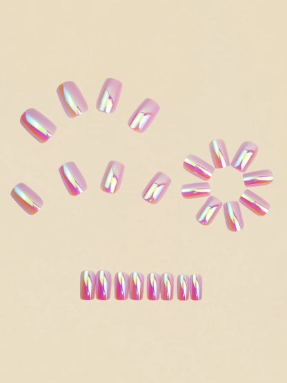 24-Piece Long European-Shape Press-On Nails – Electroplated Ultra Shiny Finish | Simple, Stylish & Modern False Nail Set