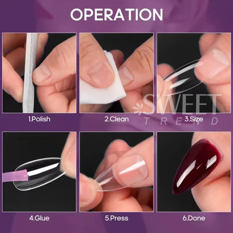 600pcs Transparent Press On False Nail Tips – Full Cover Long Coffin, Stiletto, Almond, Square & Oval Acrylic Nail Extensions