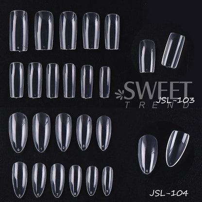 600pcs Transparent Press On False Nail Tips – Full Cover Long Coffin, Stiletto, Almond, Square & Oval Acrylic Nail Extensions