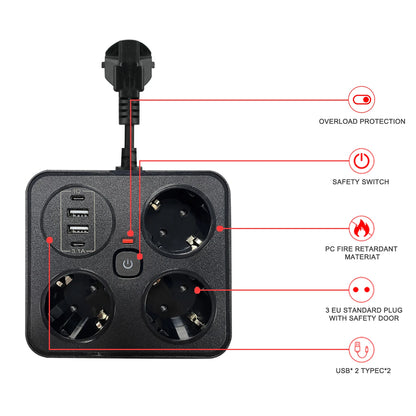 3 AC Outlets | Extension Power Strip | EU Plug | USB Charger | Wall Socket | Home Appliance | Electric Socket