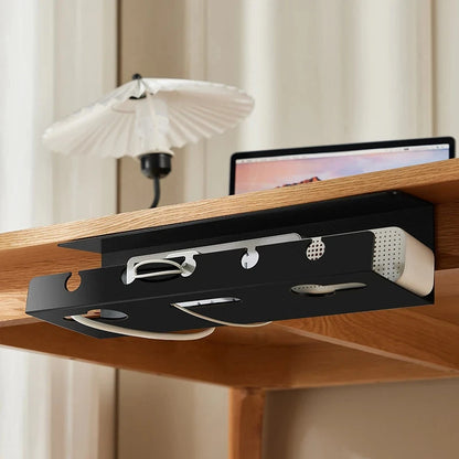 Cable Organizer Under Desk Cable Management Tray Socket Holder Office Under Table Punch-Free Socket Storage Rack with Wire Hole