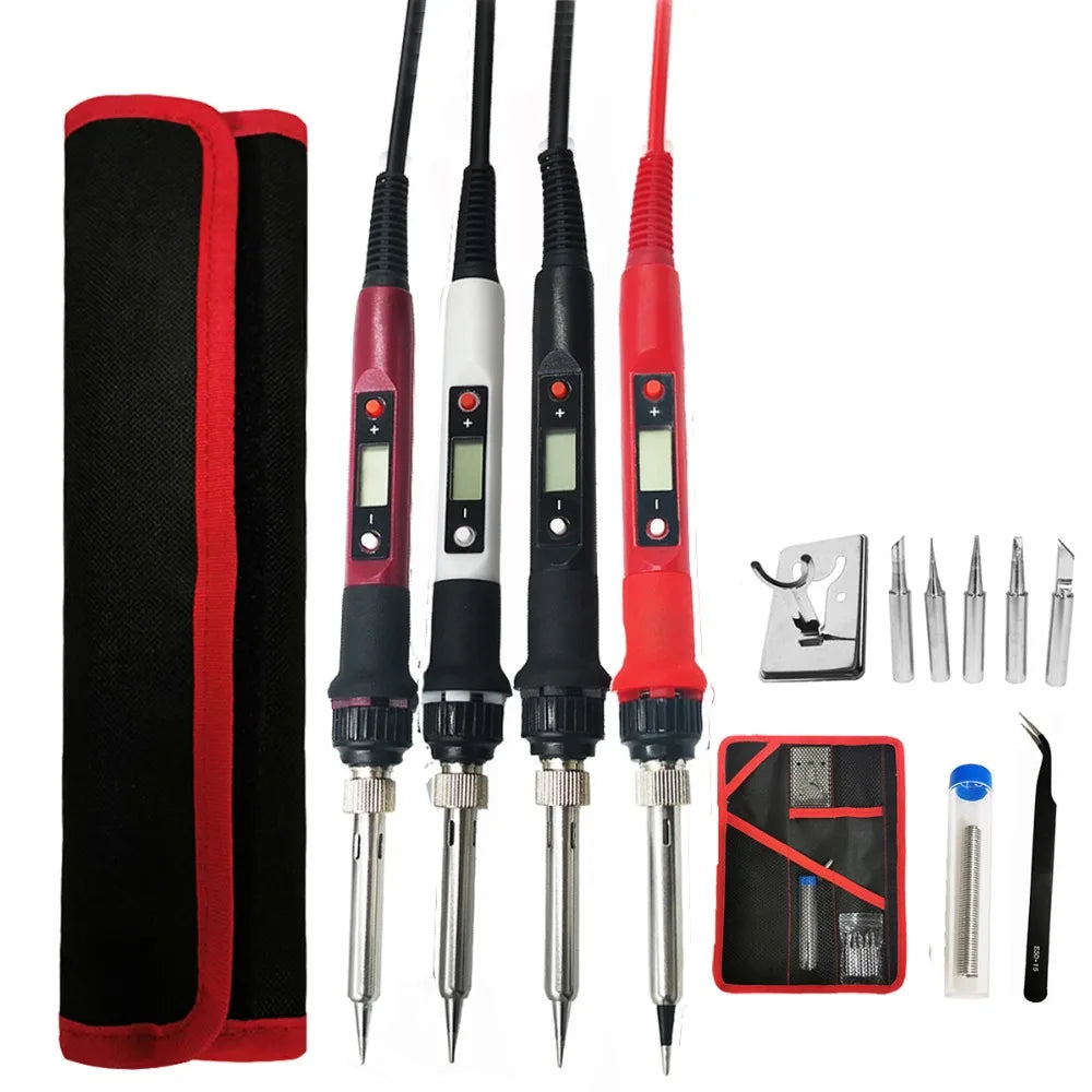 80W Digital Electric Soldering Iron Set Kit Temperature Adjustable 220V 110V  Ceramic Heater Soldering Tips Welding Tool  set