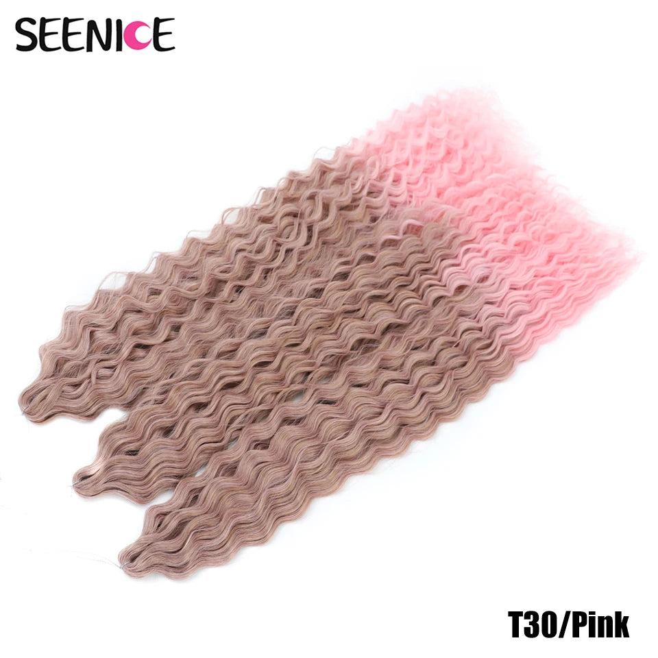 Ariel Curl Synthetic Crochet Hair 22 Inch – Water Wave Deep Curl Twist Braiding Hair Extension, Ombre Blonde Pink
