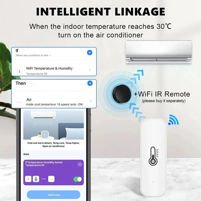 WiFi Smart Temperature And Humidity Sensor | Battery Powered | APP Monitoring | Smart Home Security | Works With Alexa Google Home