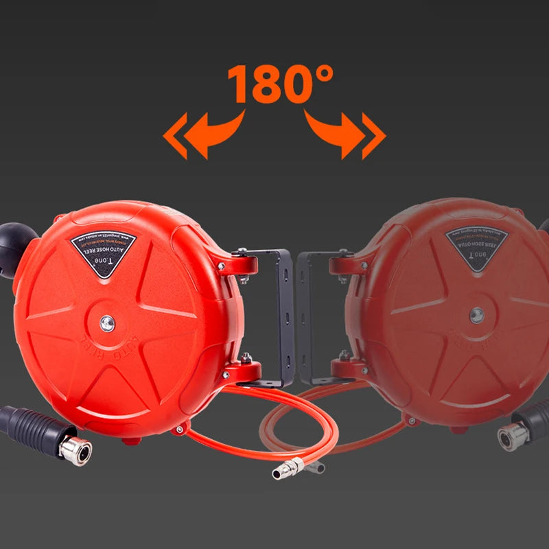 Compressor Slanghaspel | Intrekbaar 10m | Automatische Oproltool | Commerciële Haspel Met Draaibare Beugel | Snelkoppeling | Luchtcompressor