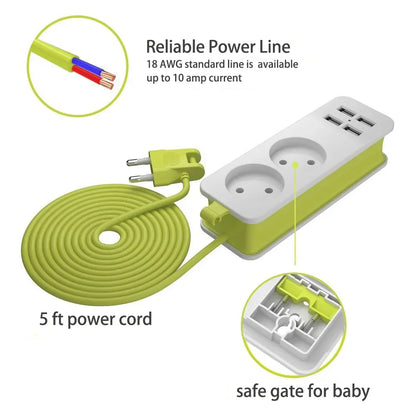 4.0mm/4.8mm EU/KR Plug Power Strip with 4 USB Portable Extension Socket Plug AC Power Travel Adapter USB Smart Phone Charger