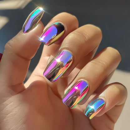 24-Piece Long European-Shape Press-On Nails – Electroplated Ultra Shiny Finish | Simple, Stylish & Modern False Nail Set