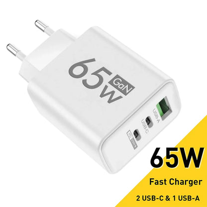 GaN Fast Charging 65W USB Type C Charger | EU KR PD 3.0 Quick Charge Wall | For Phone Adapter | For iPhone 15 | Xiaomi | Huawei | Samsung