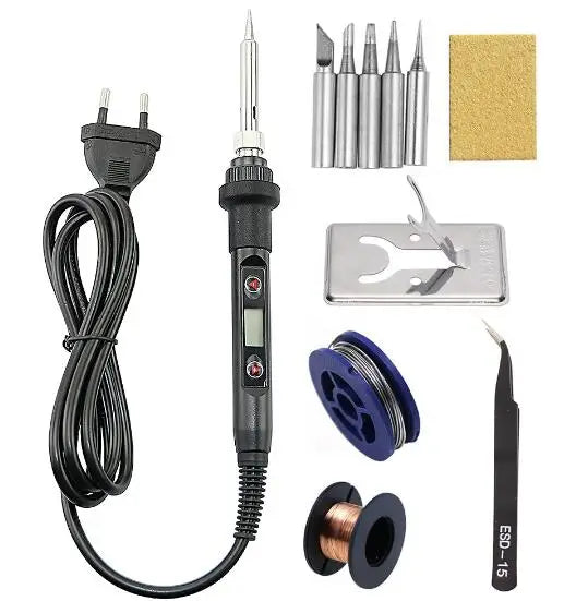 LCD Digital Adjustable Temperature 80W Soldering Iron Electric Welding Tools Solder Wire Tweezers Hand