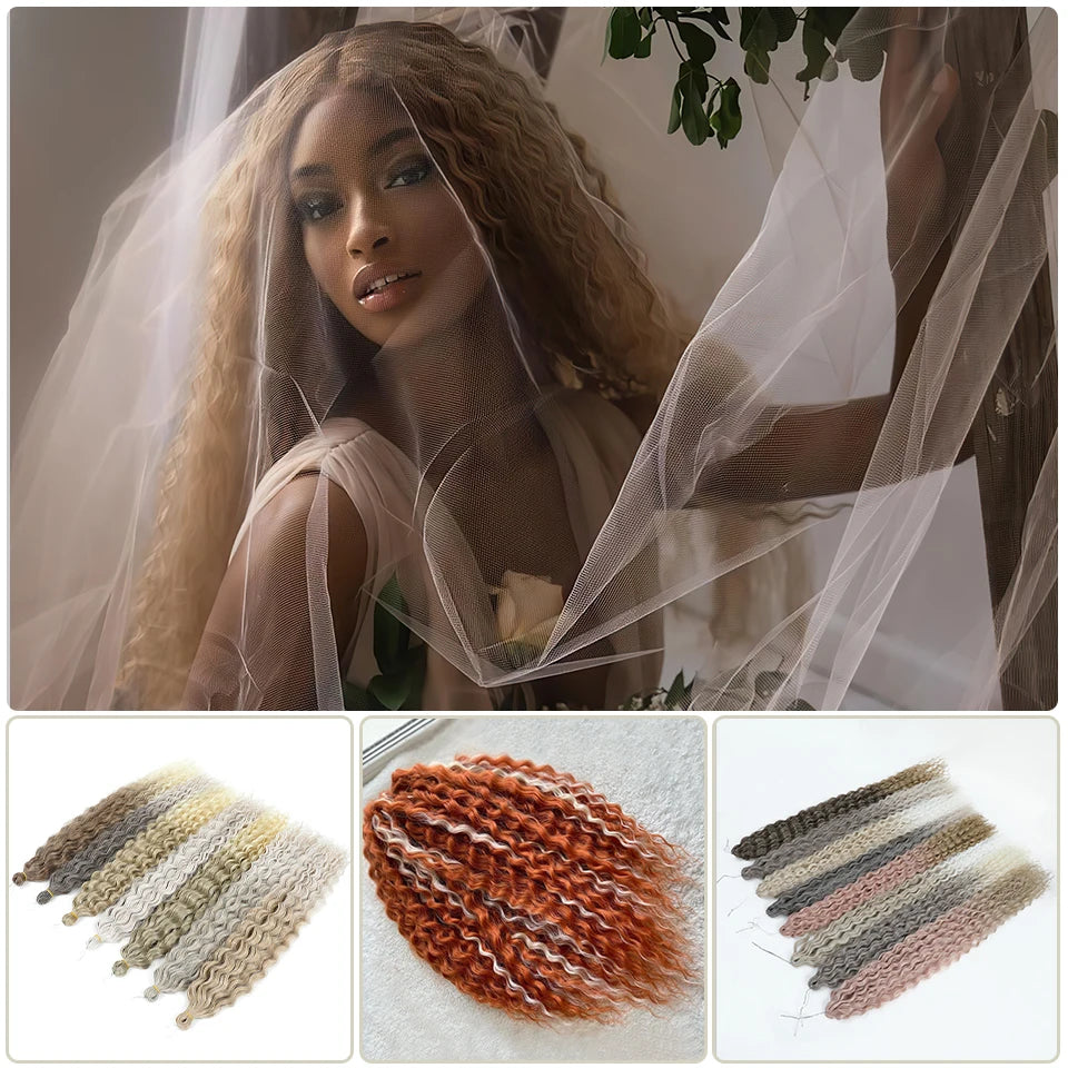 Ariel Curl Synthetic Crochet Hair 22 Inch – Water Wave Deep Curl Twist Braiding Hair Extension, Ombre Blonde Pink