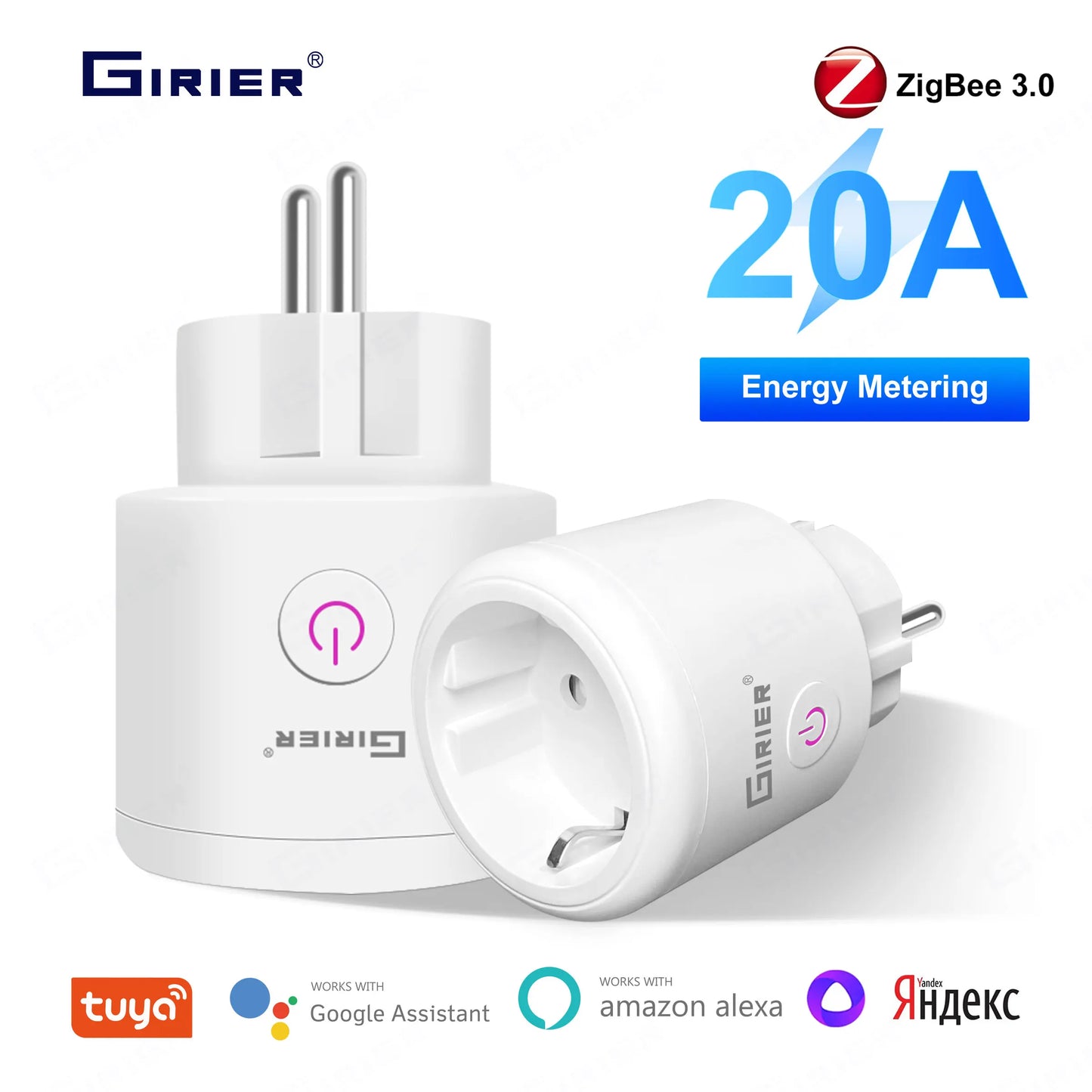 GIRIER Tuya ZigBee Smart Plug 20A | Smart Home Outlet Socket EU 4200W | Power Monitor Function | Supports Alexa, Alice, Hey Google