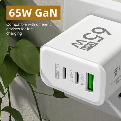 GaN Fast Charging 65W USB Type C Charger | EU KR PD 3.0 Quick Charge Wall | For Phone Adapter | For iPhone 15 | Xiaomi | Huawei | Samsung