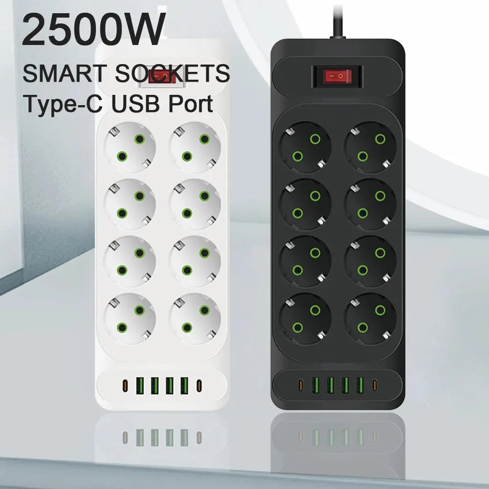 EU Plug | AC Outlet | Multitap Power Strip | 2m Extension Cord | Electrical Socket | Smart USB | Home Office | Surge Protector | Network Filter