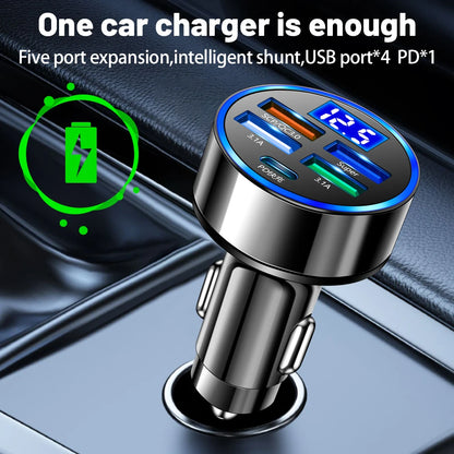 Trendx Store - 250W LED Car Charger - Fast Charge PD - 5 Ports