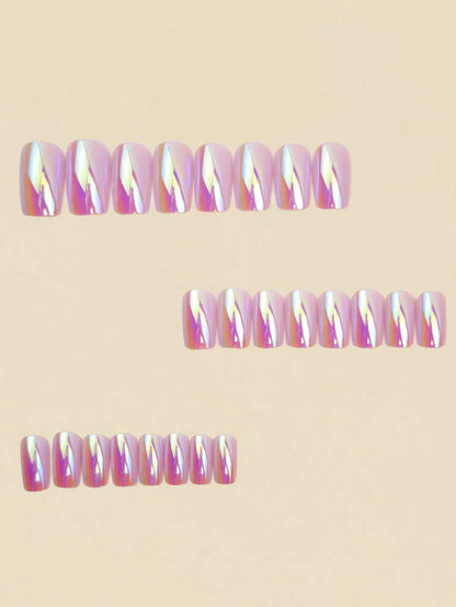 24-Piece Long European-Shape Press-On Nails – Electroplated Ultra Shiny Finish | Simple, Stylish & Modern False Nail Set