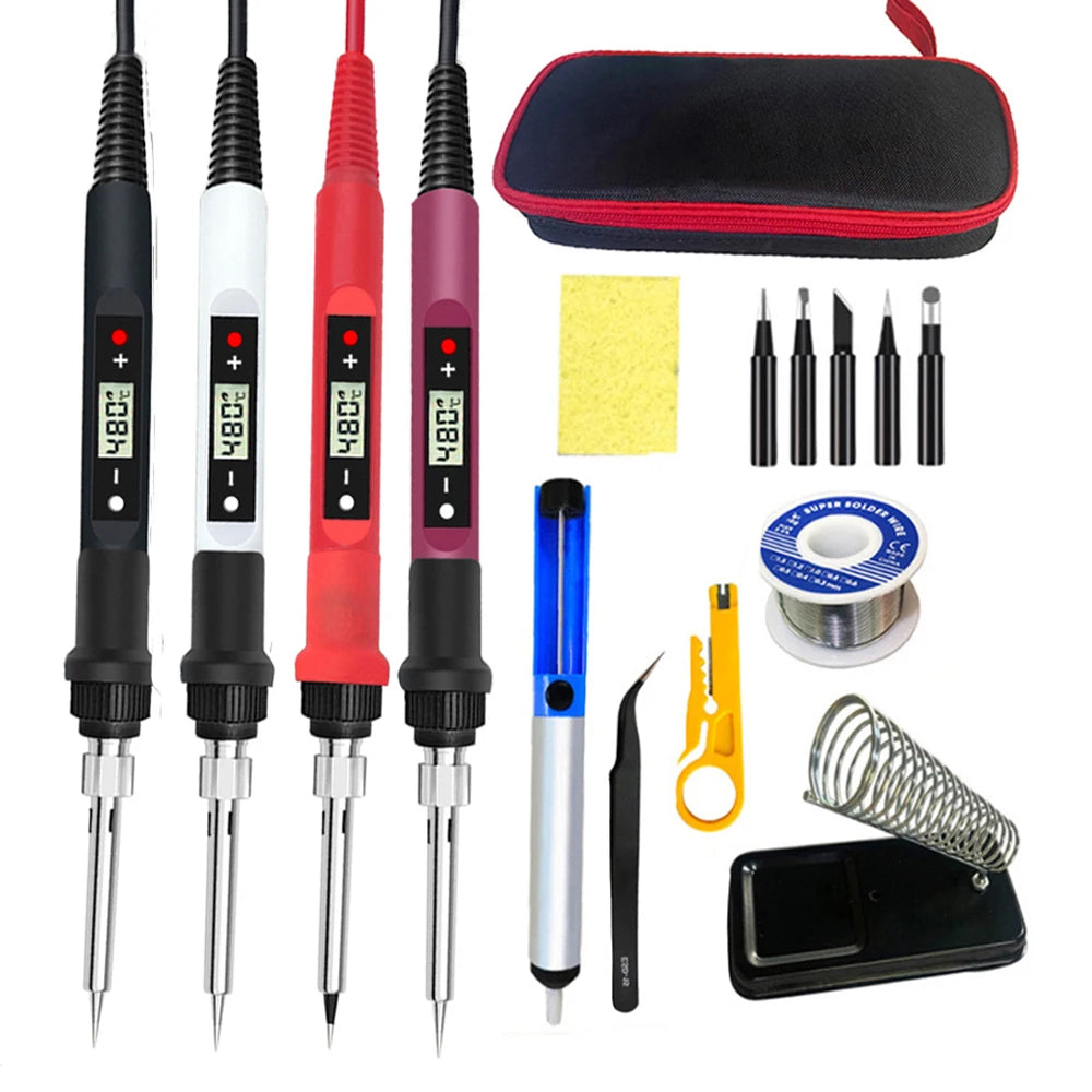 80W Digital Electric Soldering Iron Set Kit Temperature Adjustable 220V 110V  Ceramic Heater Soldering Tips Welding Tool  set