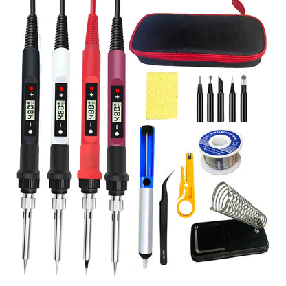 80W Digital Electric Soldering Iron Set Kit Temperature Adjustable 220V 110V  Ceramic Heater Soldering Tips Welding Tool  set