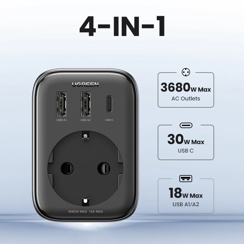 UGREEN Power Strip Adapter | EU Plug | PD 30W Travel Adapter | with AC Port | for Home Appliance