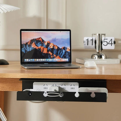 Cable Organizer Under Desk Cable Management Tray Socket Holder Office Under Table Punch-Free Socket Storage Rack with Wire Hole