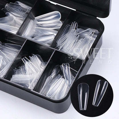 600pcs Transparent Press On False Nail Tips – Full Cover Long Coffin, Stiletto, Almond, Square & Oval Acrylic Nail Extensions