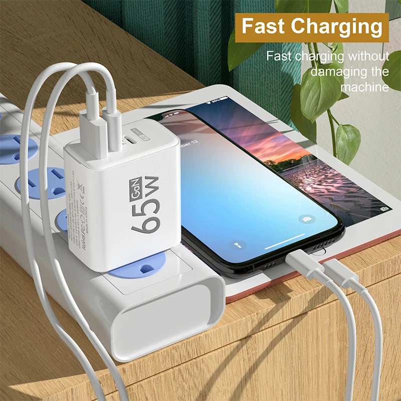 GaN Fast Charging 65W USB Type C Charger | EU KR PD 3.0 Quick Charge Wall | For Phone Adapter | For iPhone 15 | Xiaomi | Huawei | Samsung