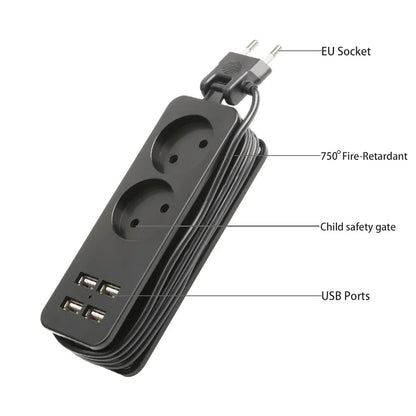 4.0mm/4.8mm EU/KR Plug Power Strip with 4 USB Portable Extension Socket Plug AC Power Travel Adapter USB Smart Phone Charger