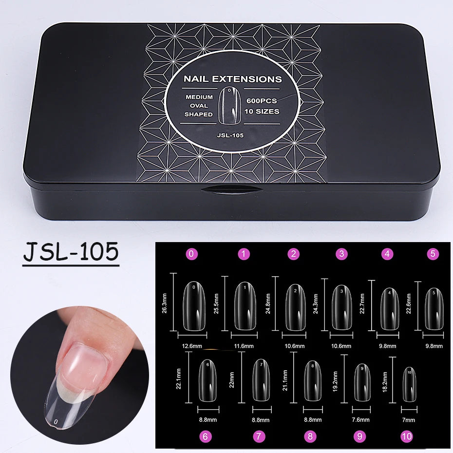 600pcs Transparent Press On False Nail Tips – Full Cover Long Coffin, Stiletto, Almond, Square & Oval Acrylic Nail Extensions