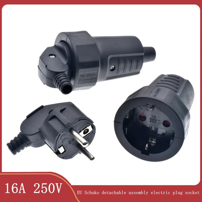 250V 16A Male Female Assembly | Receptacle Connector | French | Russia | Korea | German | EU Schuko | Power Cord | Wired Cable Plug | Socket