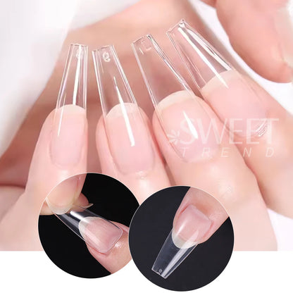 600pcs Transparent Press On False Nail Tips – Full Cover Long Coffin, Stiletto, Almond, Square & Oval Acrylic Nail Extensions
