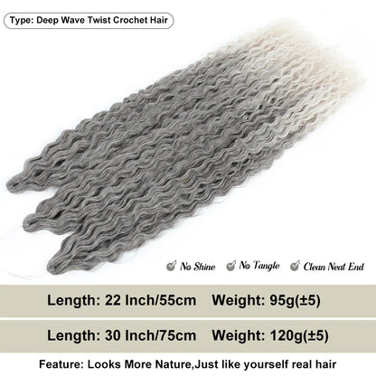 Ariel Curl Synthetic Crochet Hair 22 Inch – Water Wave Deep Curl Twist Braiding Hair Extension, Ombre Blonde Pink