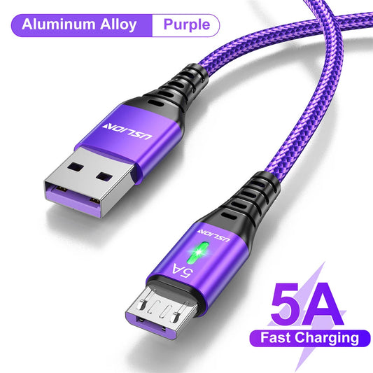 USLION 5A Micro USB Cable Fast Charging Mobile Phone Micro USB Wire cord For Xiaomi Android LED Lighting USB Charger Data Cable