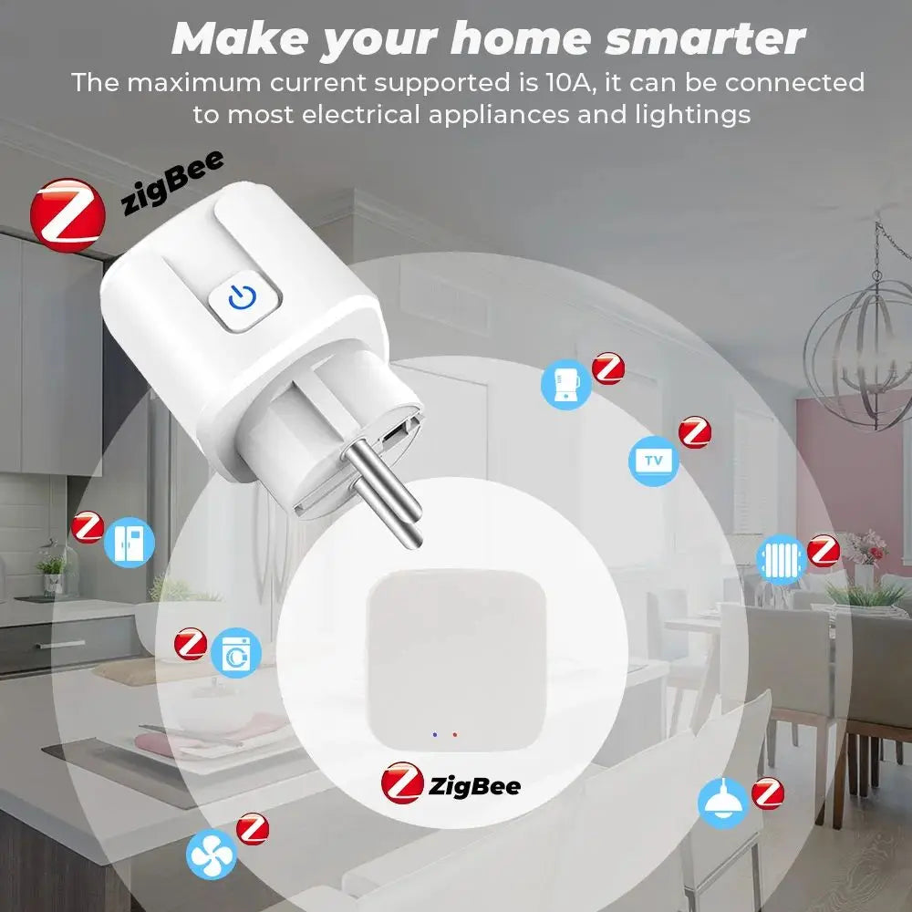 Tuya Smart Plug | Zigbee EU | 20A Smart Socket | With Power Monitor | Timing | Voice Control | Works With Alexa | Google Home | Alice