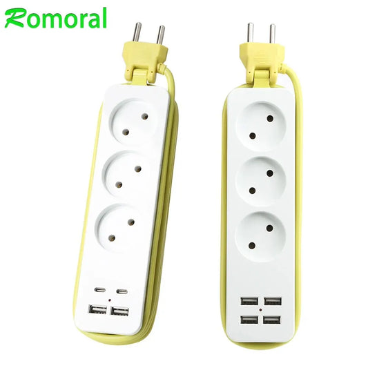 Travel Plug Strip | EU Plug | AC Outlet | Multiprise Power Strip | Extension Cord | Electrical Socket | Network Filter | With USB