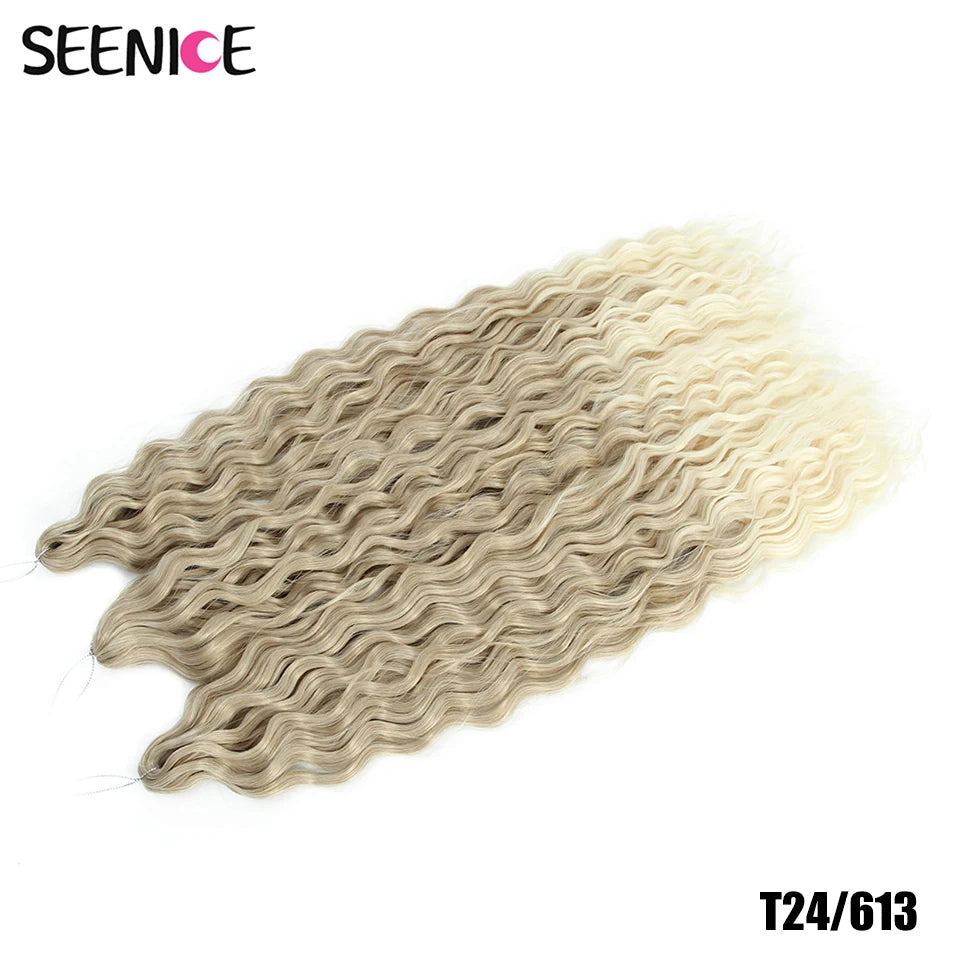 Ariel Curl Synthetic Crochet Hair 22 Inch – Water Wave Deep Curl Twist Braiding Hair Extension, Ombre Blonde Pink