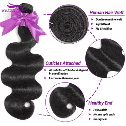 100% Human Hair Bundles 12A Brazilian Body Wave – Weave Extensions 12–32 Inch