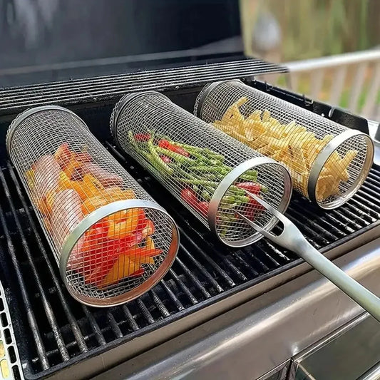 RVS BBQ Grill Kooi – Roestvrijstalen Barbecue Kooi voor Buiten BBQ, Kamperen & Cadeau