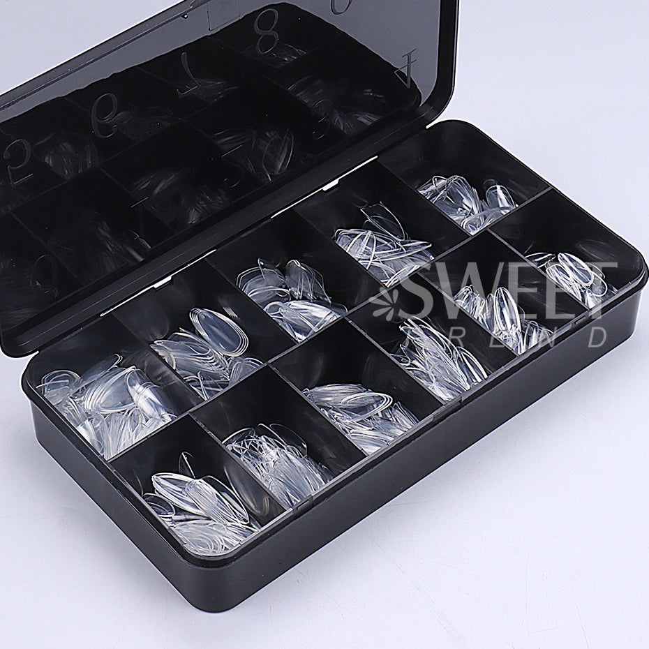 600pcs Transparent Press On False Nail Tips – Full Cover Long Coffin, Stiletto, Almond, Square & Oval Acrylic Nail Extensions